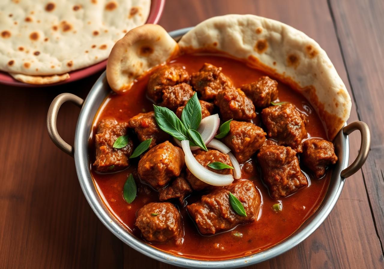 Special mutton preparation in a kadai with chapati
